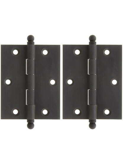 Premium Solid Brass Ball-Tip Cabinet Hinges Pair - 2 1/2 inch by 2 inch in Oil Rubbed Bronze.
